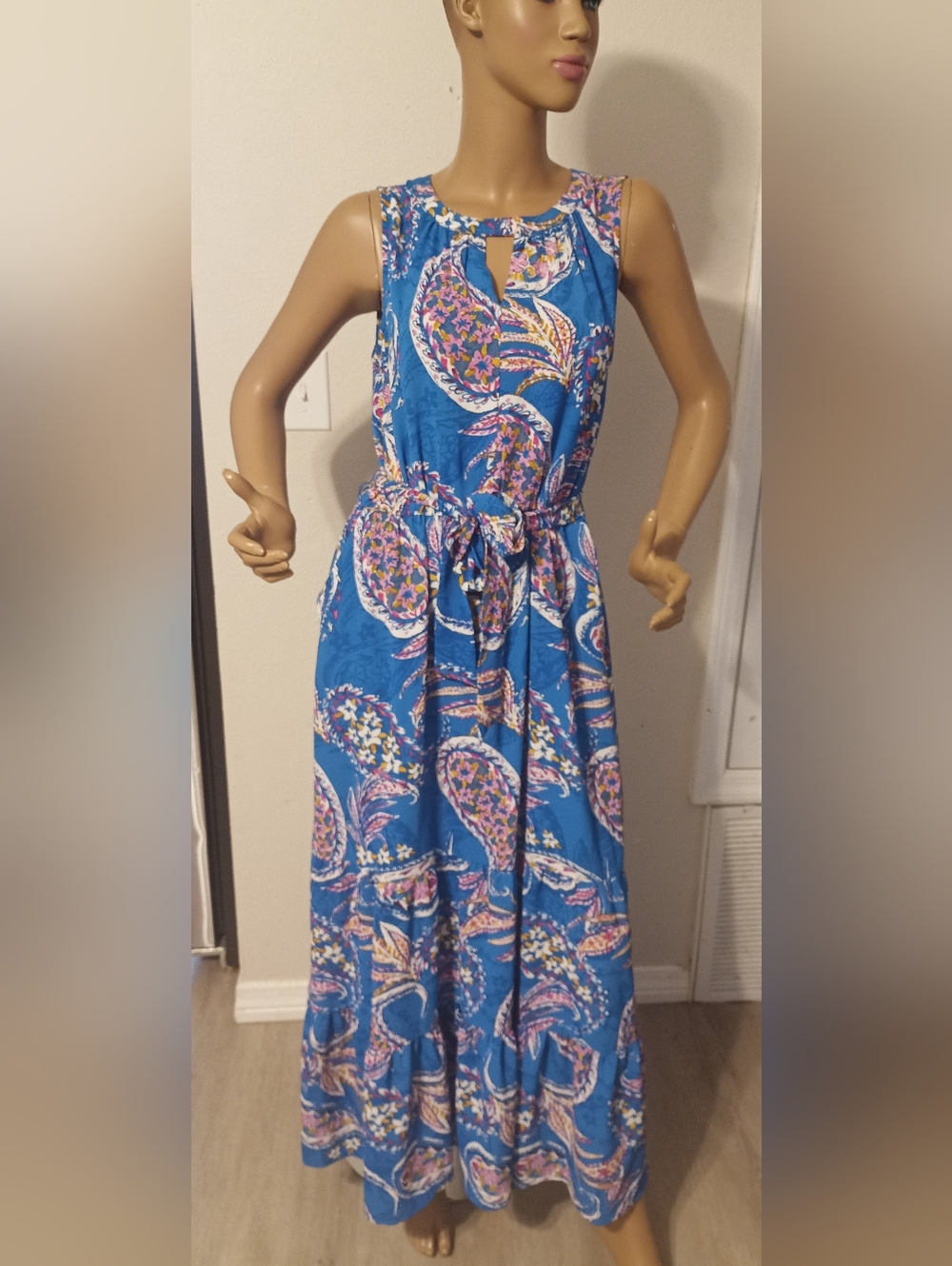 Apt. 9 Blue Paisley Keyhole Maxi Dress with Tie Waist